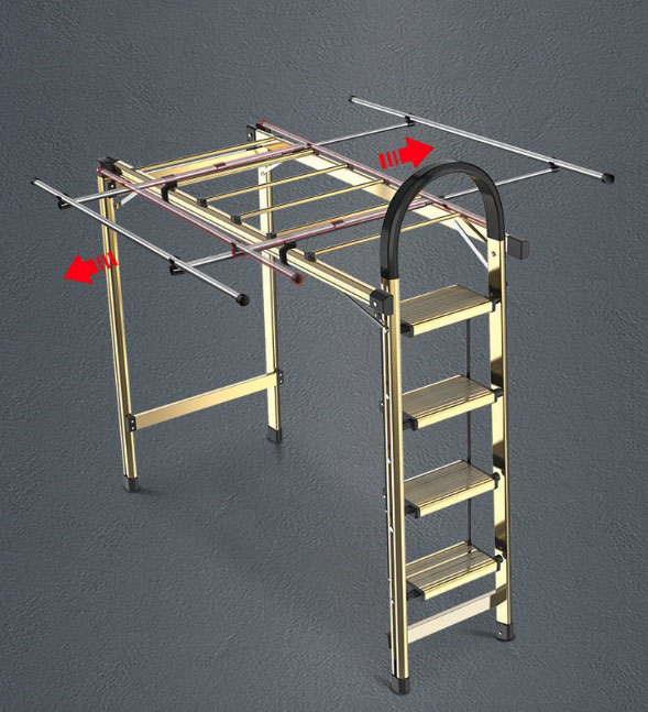 Thang Kiêm Giàn Phơi Quần Áo Drying Ladder Hợp Kim Nhôm - màu Bạc