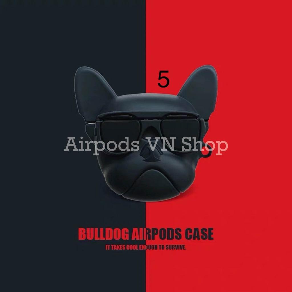 Bao Case Ốp dành cho airpod 1/2, Airpods Pro chó Bulldog đen đỏ siêu ngầu silicon cao cấp