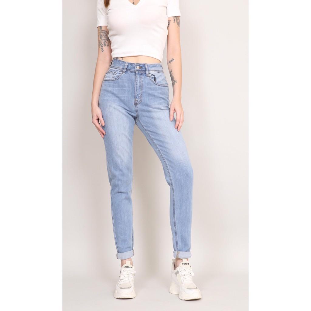 Quần Jean Nữ Baggy Boyfriend Trơn Cạp Lưng Cao co dãn CT Jeans