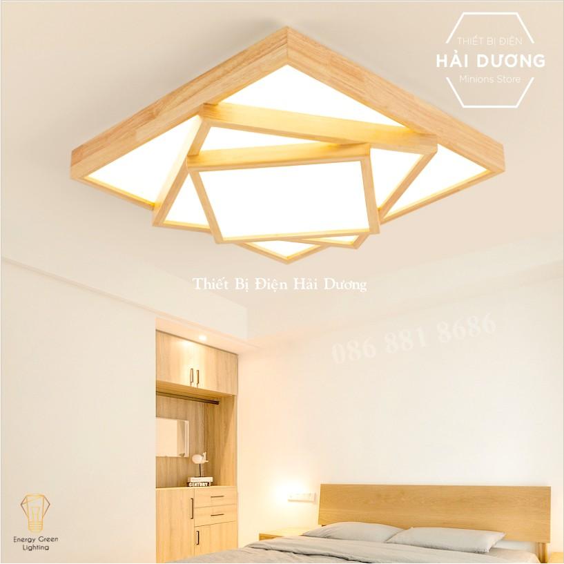 Đèn Ốp Trần Thân Gỗ Cao Cấp DGT-Y380 - 2-3 Lớp Hình Vuông - Đường Kính 80cm - Energy Green Lighting