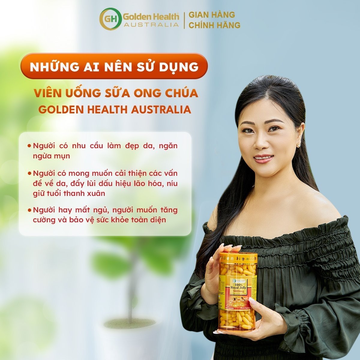 Viên Uống Sữa Ong Chúa Golden Health Royal Jelly 1600mg Hộp 365 Viên, Giúp Da Chống Lão Hóa, Nám, Sạm, Chống Mất Ngủ, Bảo Vệ Sức Khỏe Toàn Diện - Nhập Khẩu Chính Ngạch Từ Úc - PHỤNG BEAUTY