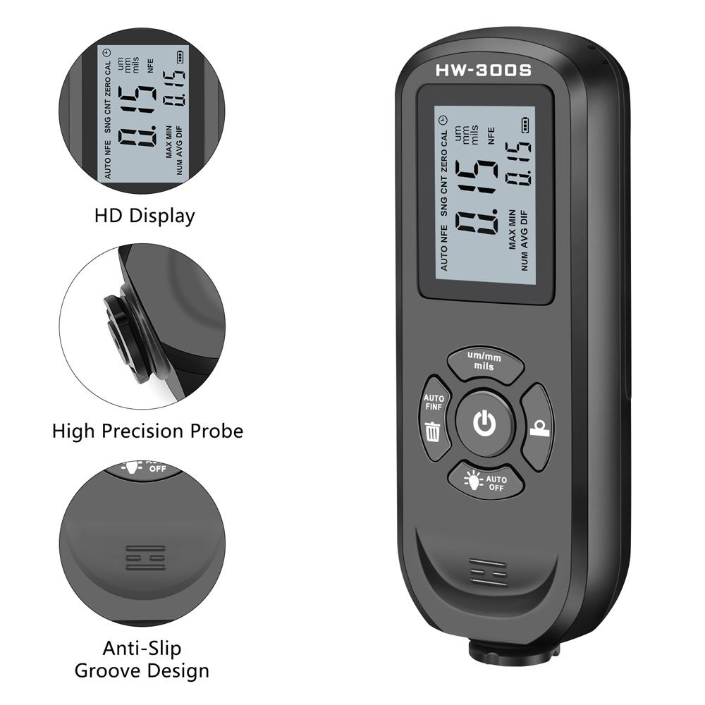 0-2000UM Thickness Gauge High Precise LCD Digital Automobile Film Thickness Meter Car Paint Coating Thickness Tester Three Probe Modes Units Switching with Data Statistical Zeroing Calibration and Automatic Shutdown Function