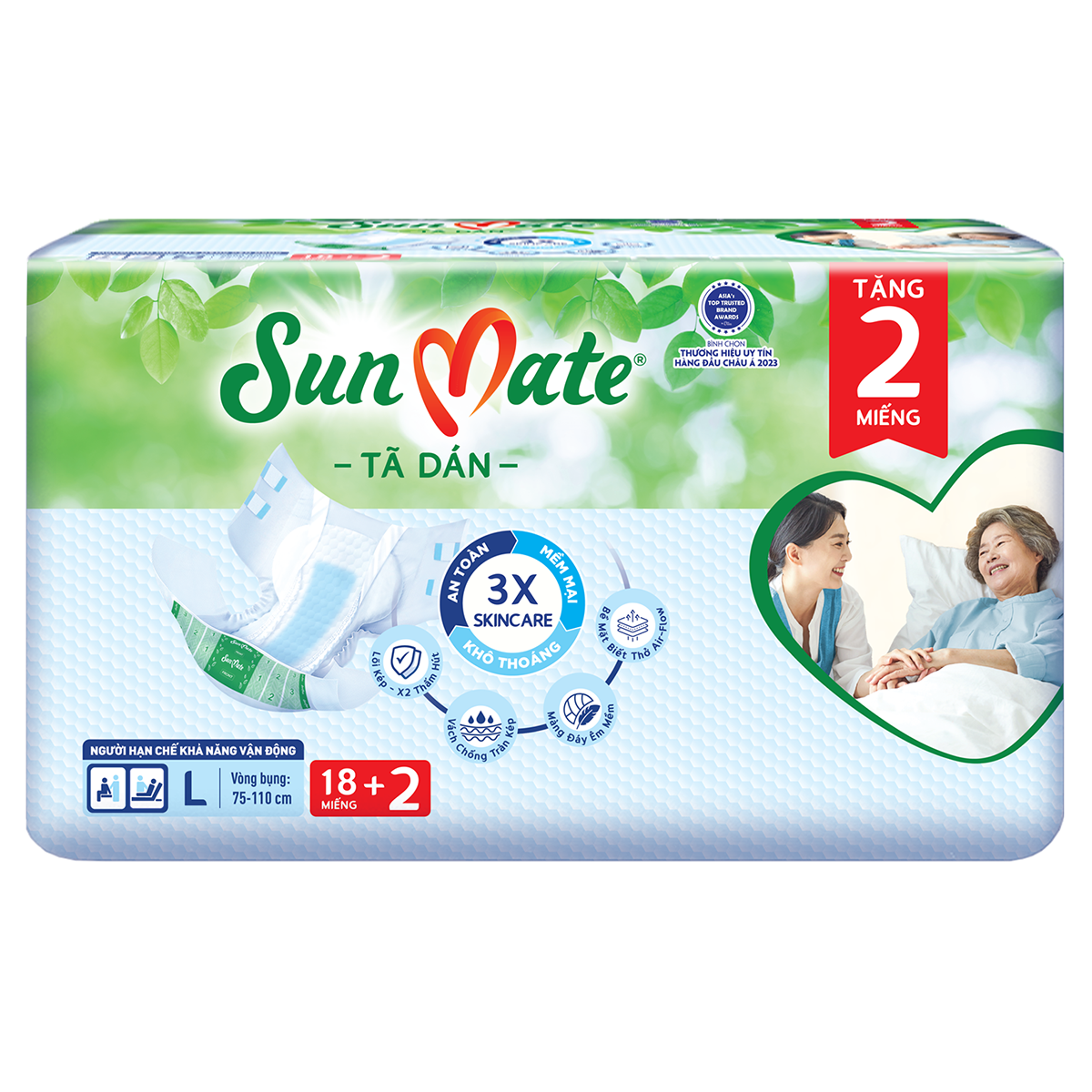 Combo 4 Tã dán người lớn SunMate XA2 mới size L-18+2 miếng