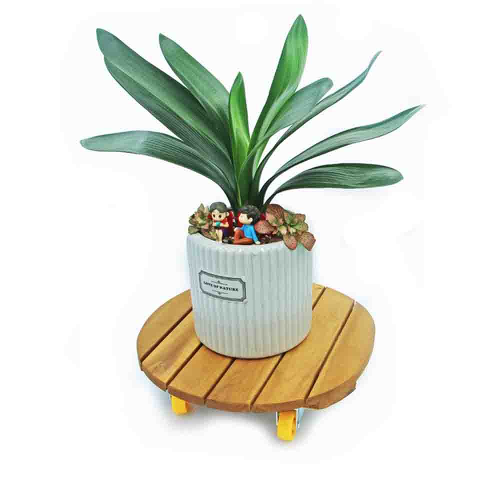 Bộ 4 Đế lót chậu bằng gỗ Grennhome có bánh xe Tròn R30cm chịu lực 120kg -Giúp di chuyển chậu cây một cách dễ dàng.