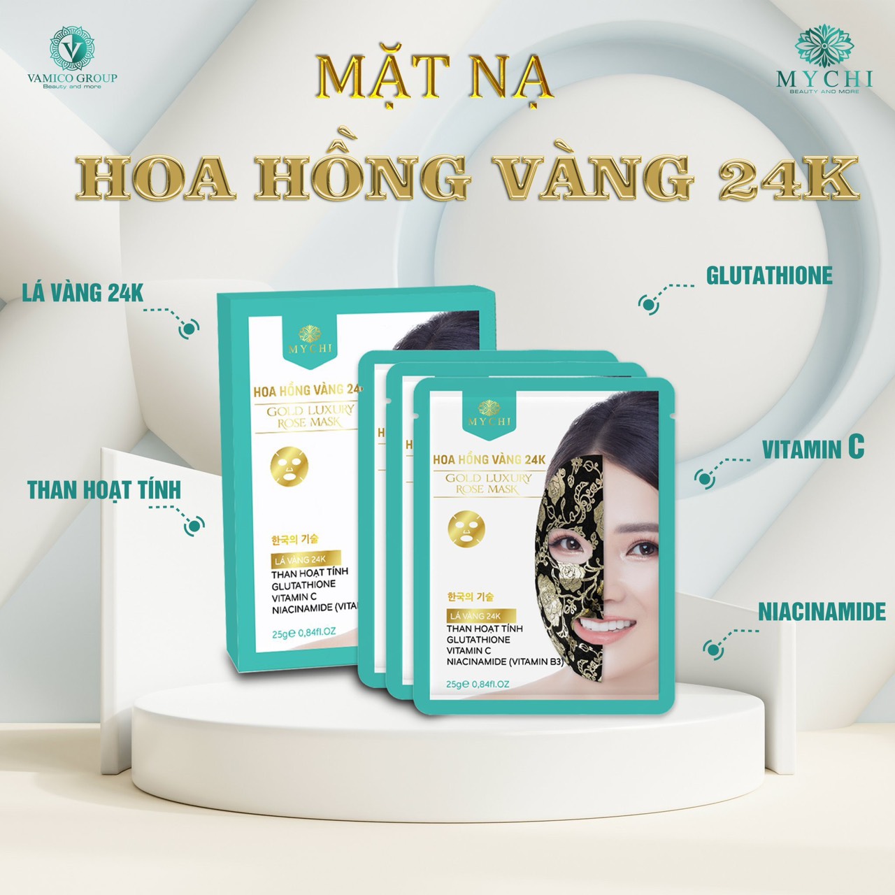 Mặt nạ đảo chiều Mychi - Hoa hồng vàng 24k Gold Luxury Mark