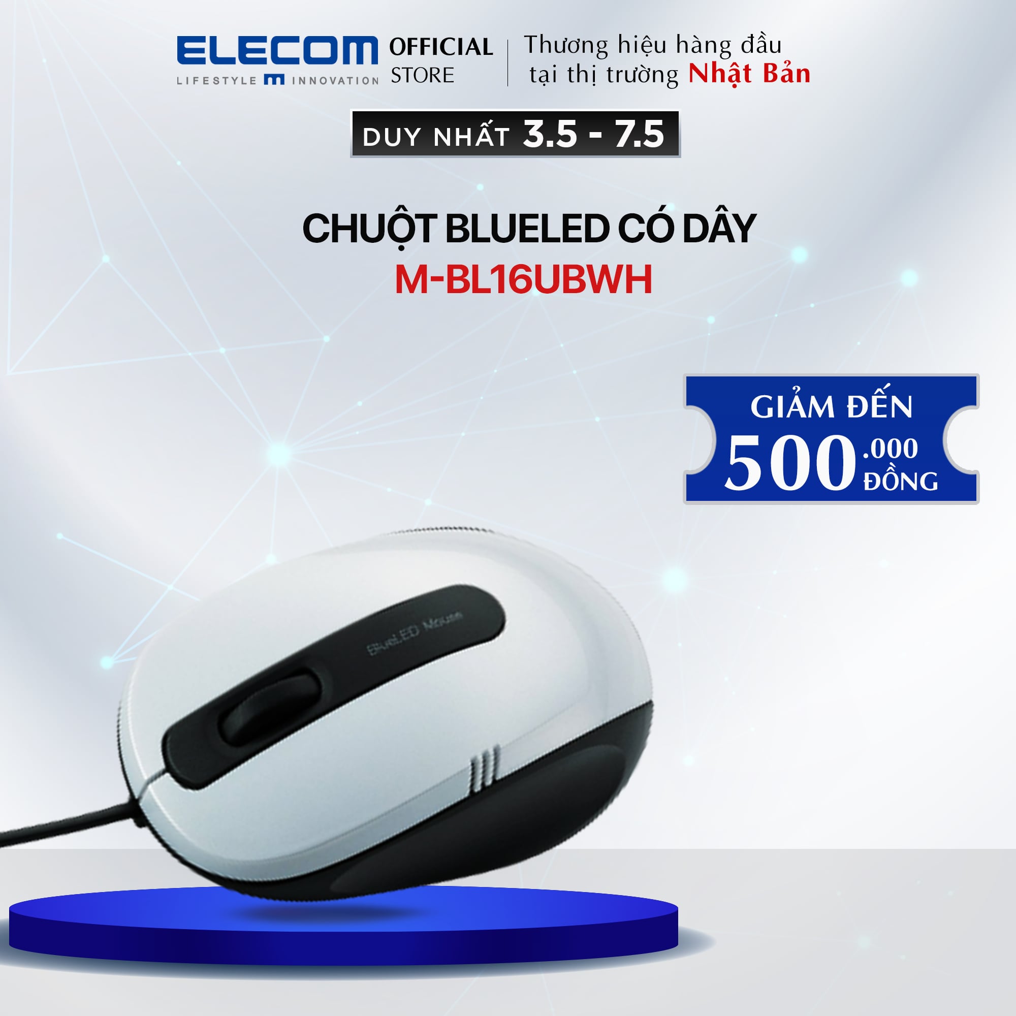 Chuột BlueLED ELECOM M-BL16UBWH - Hàng chính hãng