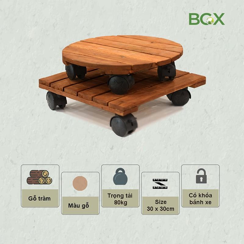 Đế gỗ đặt chậu cây hình tròn có bánh xe di chuyển