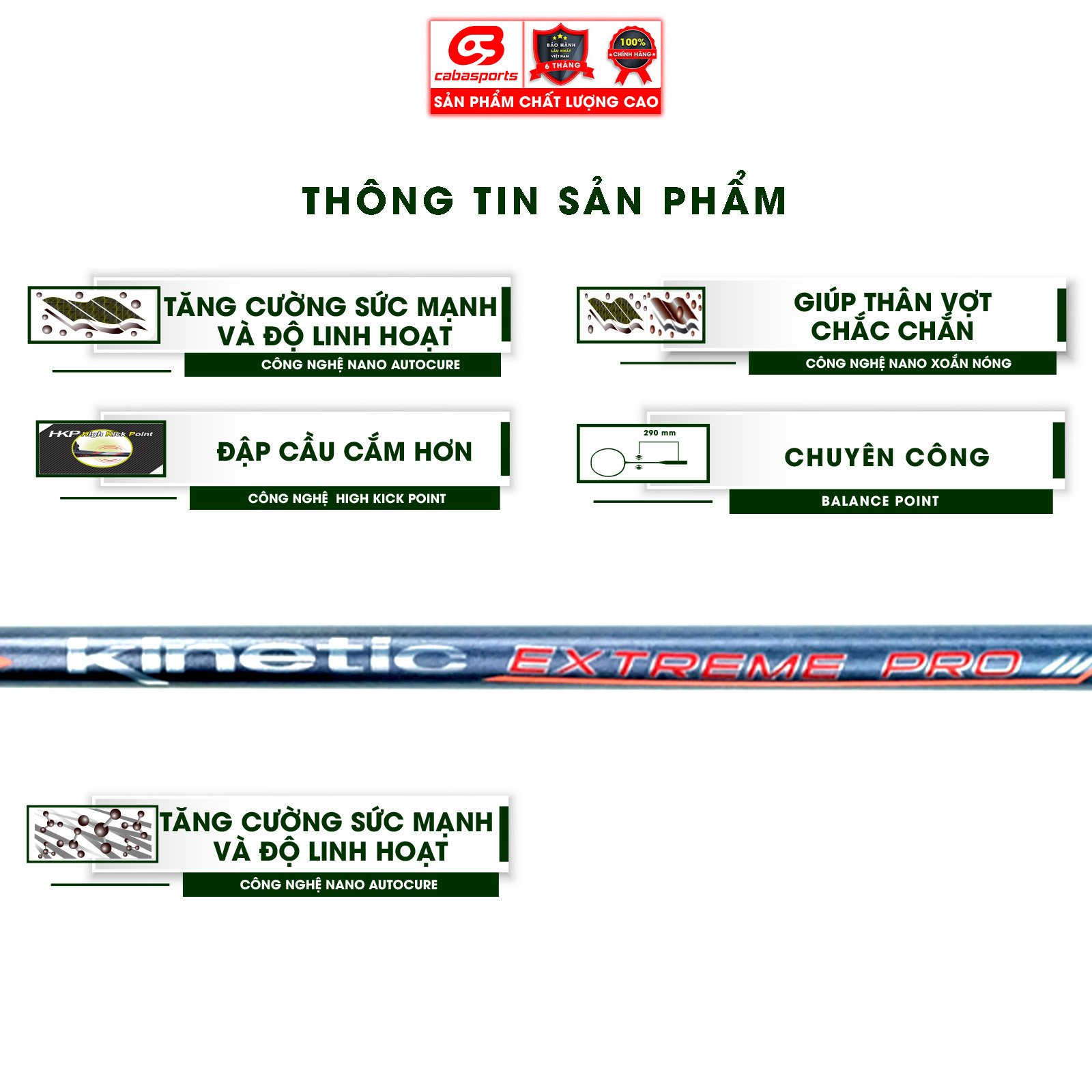 Vợt cầu lông Prokennex KINETIC EXTREME PRO cao cấp chính hãng tấn công mạnh mẽ (1 cây) - Tặng kèm quấn cán