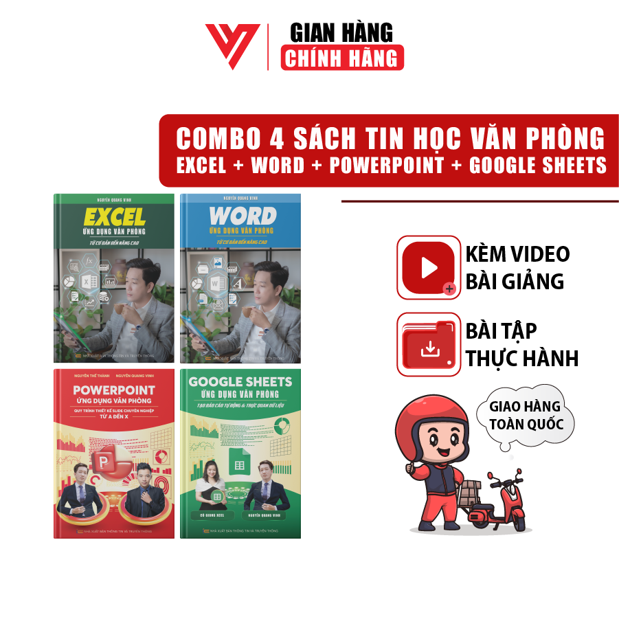 Combo 4 Sách Excel - Word - PowerPoint - Google Sheets Ứng Dụng Văn Phòng Kèm Khoá Học Video ĐÀO TẠO TIN HỌC