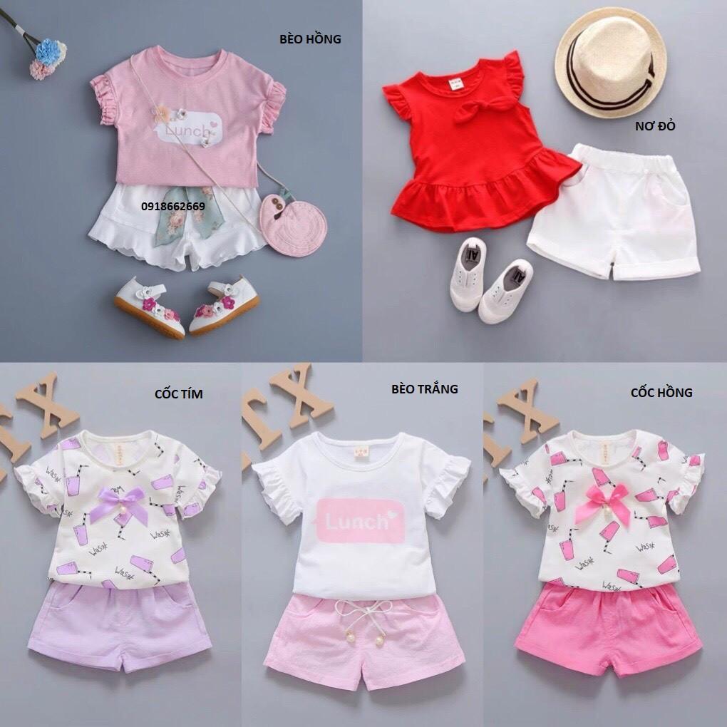 Bộ cộc tay bé gái cotton 4c size 4-20kg