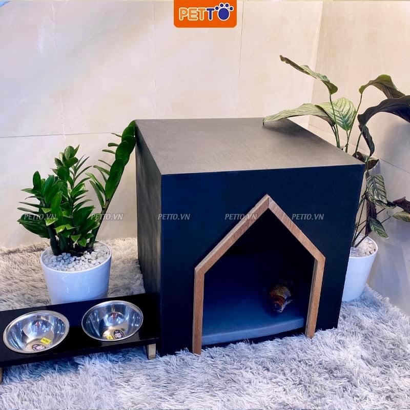 Nhà cho chó PETTO nhà chó bằng gỗ HÌNH HỘP kín đáo  siêu xinh màu đen huyền bí nhiều size dễ lựa chọn DH003