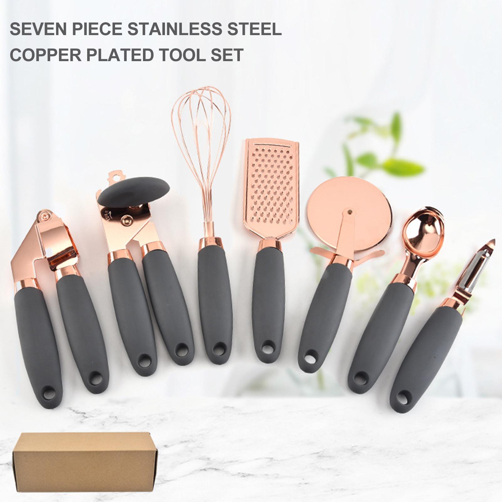 Set 7 Dụng Cụ Nhà Bếp Và Đồ Dùng Nhà Bếp Tiện Ích Bằng Thép Không Gỉ Mạ Đồng Có Tay Cầm Chống Trượt