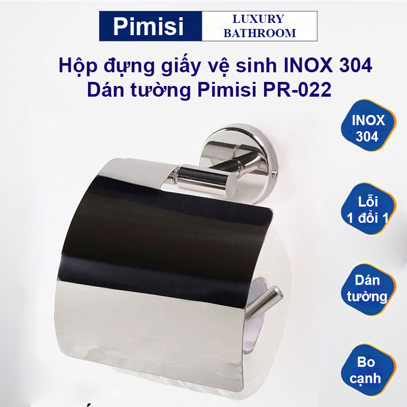 Hộp đựng giấy vệ sinh dán tường inox 304 Pimisi dùng để treo - kệ - móc lô giấy vệ sinh có lõi chống nước trong phòng tắm dán bằng keo không khoan | Hàng chính hãng