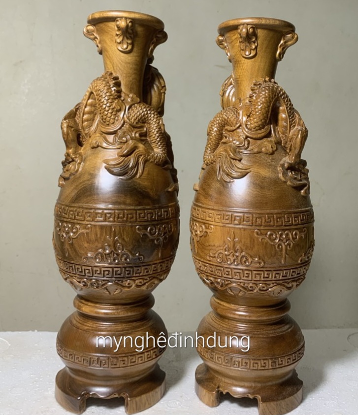Cặp lục bình rồng cuốn phong thủy thủy cầu tài lộc bằng gỗ bách xanh thơm nức kt cao 30x10m