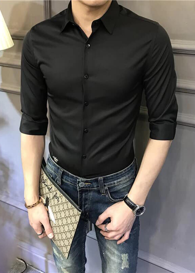 Áo Sơ Mi Nam Cổ Bẻ Đen DENBE98