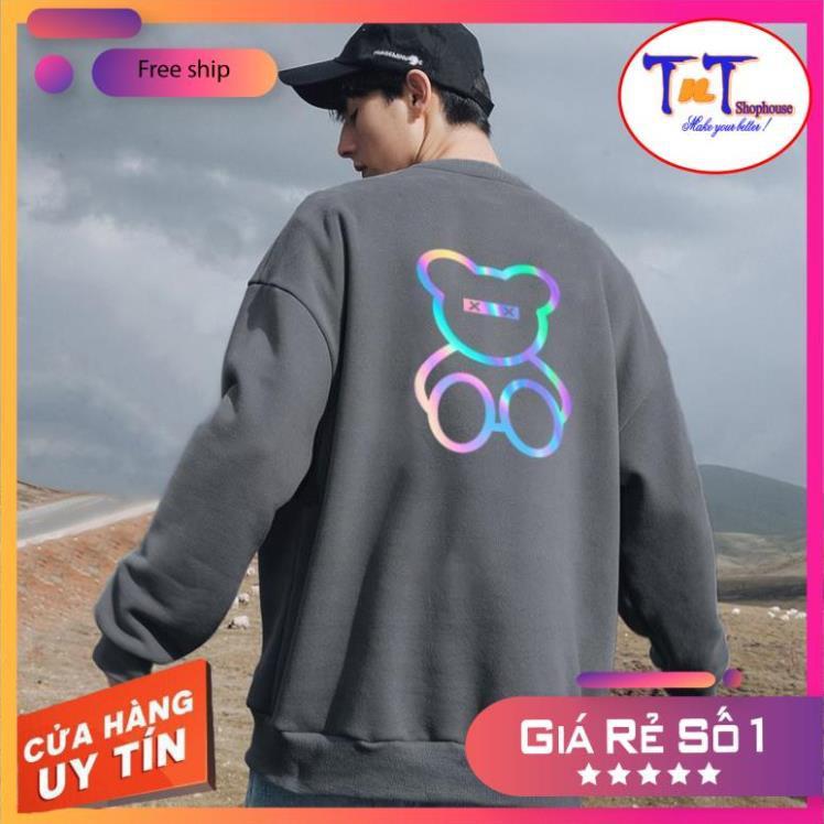 AS85 Áo Sweater Gấu XX Phản Quang Áo Nỉ Dài Tay Unisex Nam Nữ Freesize thời trang, cá tính năng động