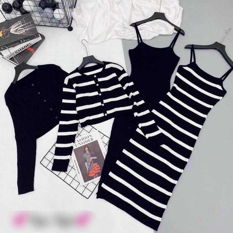 Set len váy 2 dây body kèm áo choàng len nhẹ nhàng hàng QC