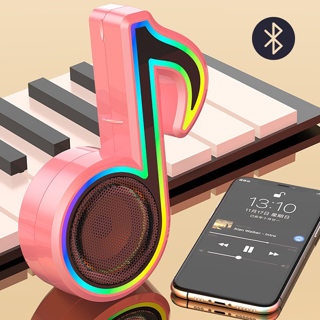 Loa Bluetooth Di Động Nốt Nhạc FT Có Led RGB Nổi Bật Thiết Kế Nhỏ Gọn Hiện Đại Hỗ Trợ Cổng kết nối Thẻ TF, AUX + Tai nghe chụp tai cao cấp