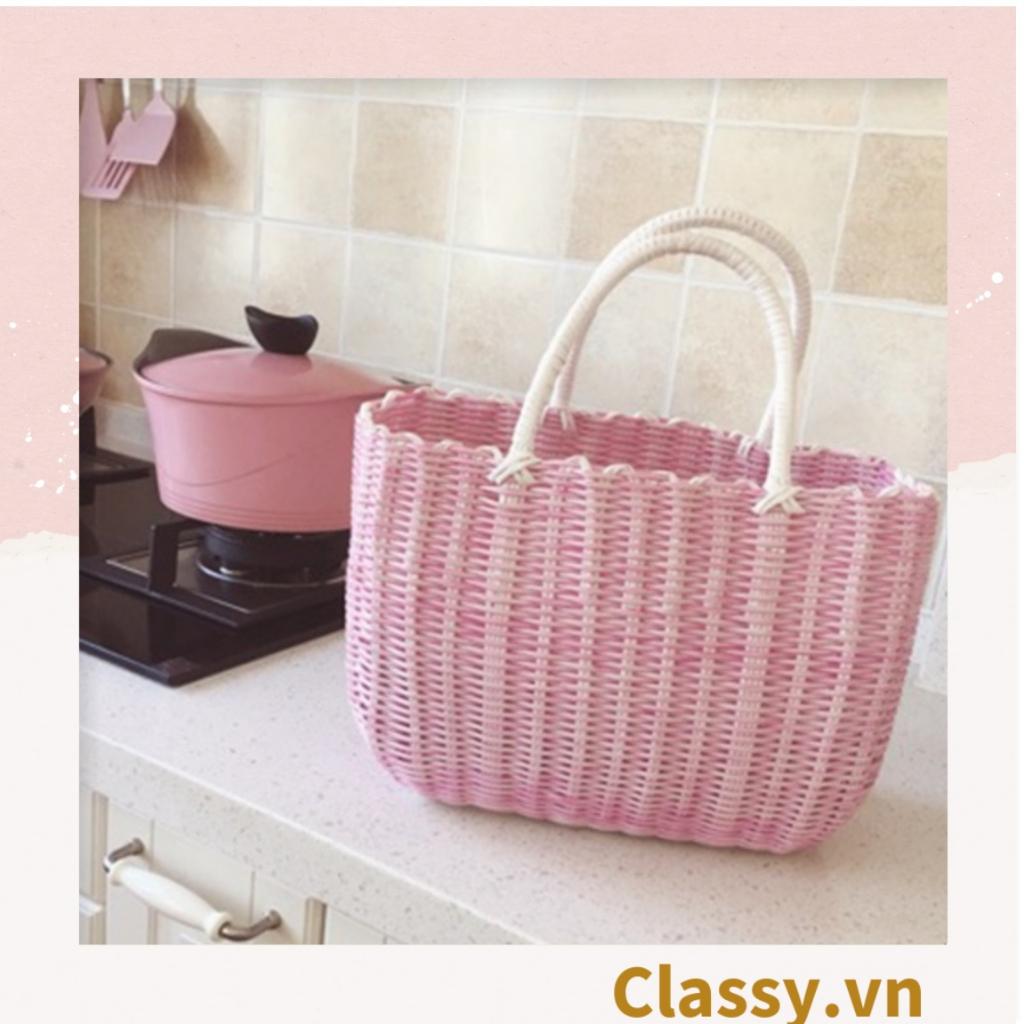 Giỏ mây đan bằng nhựa cao cấp  Classy có hình mặt cười, dùng làm dụng cụ chụp hình, đi dã ngoại, đi dạo phố T1071