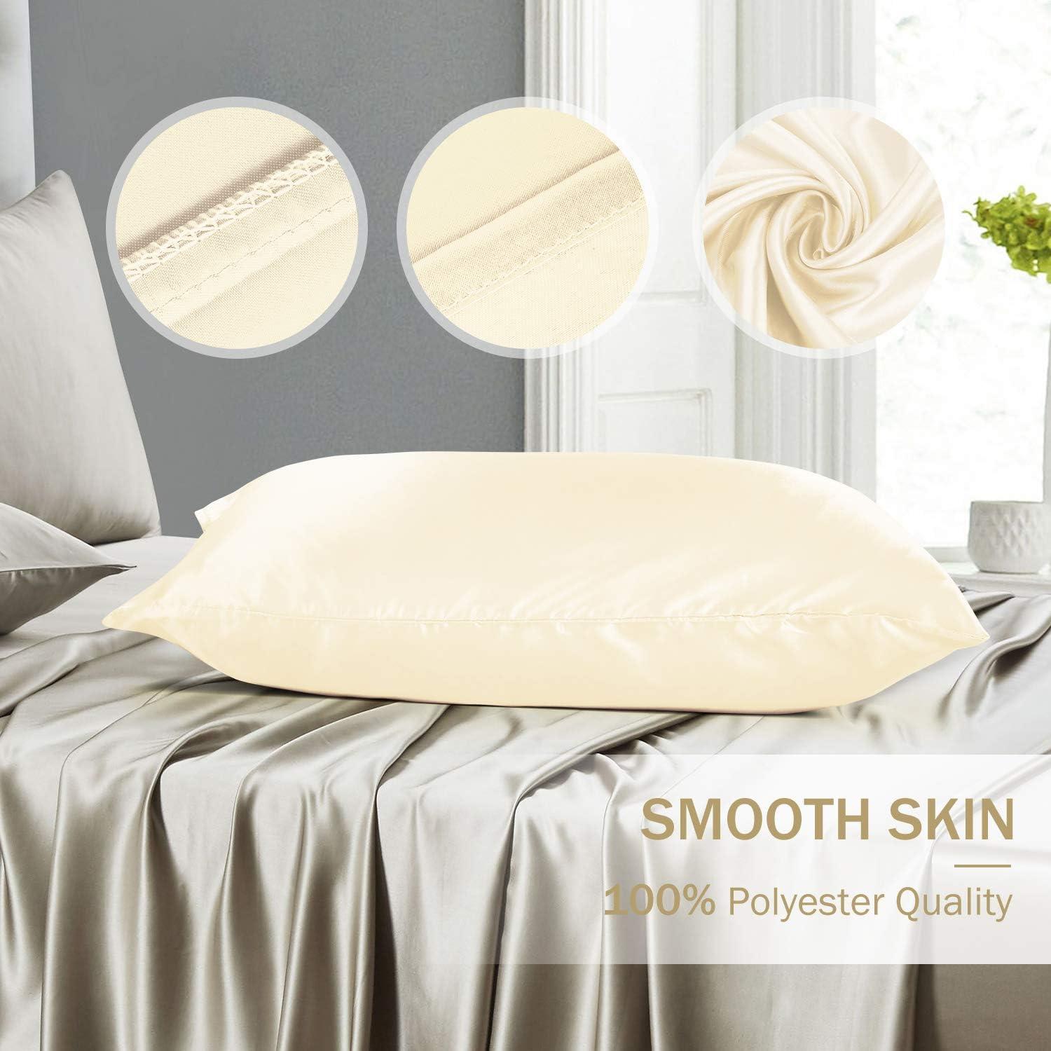 Bộ 2 Vỏ Gối Satin, Vỏ Gối 100% Microfiber Mềm Mại Chăm Sóc Da Và Chống Rụng Tóc, Diệt Sâu Và Không Gây Dị Ứng, Bơ, 48 x 74cm