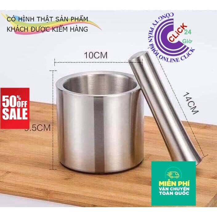 Bộ Chày Cối Inox 304 Nguyên Khối, Có Nắp Đậy - Hàng Cao Cấp Xuất Đức