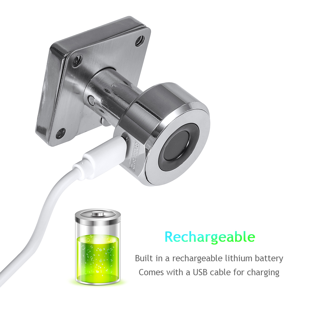 Khóa ngăn kéo thông minh bằng vân tay & APP bằng hợp kim kẽm và thép không gỉ 303,tích hợp pin lithium có thể sạc lại,Cổng sạc USB