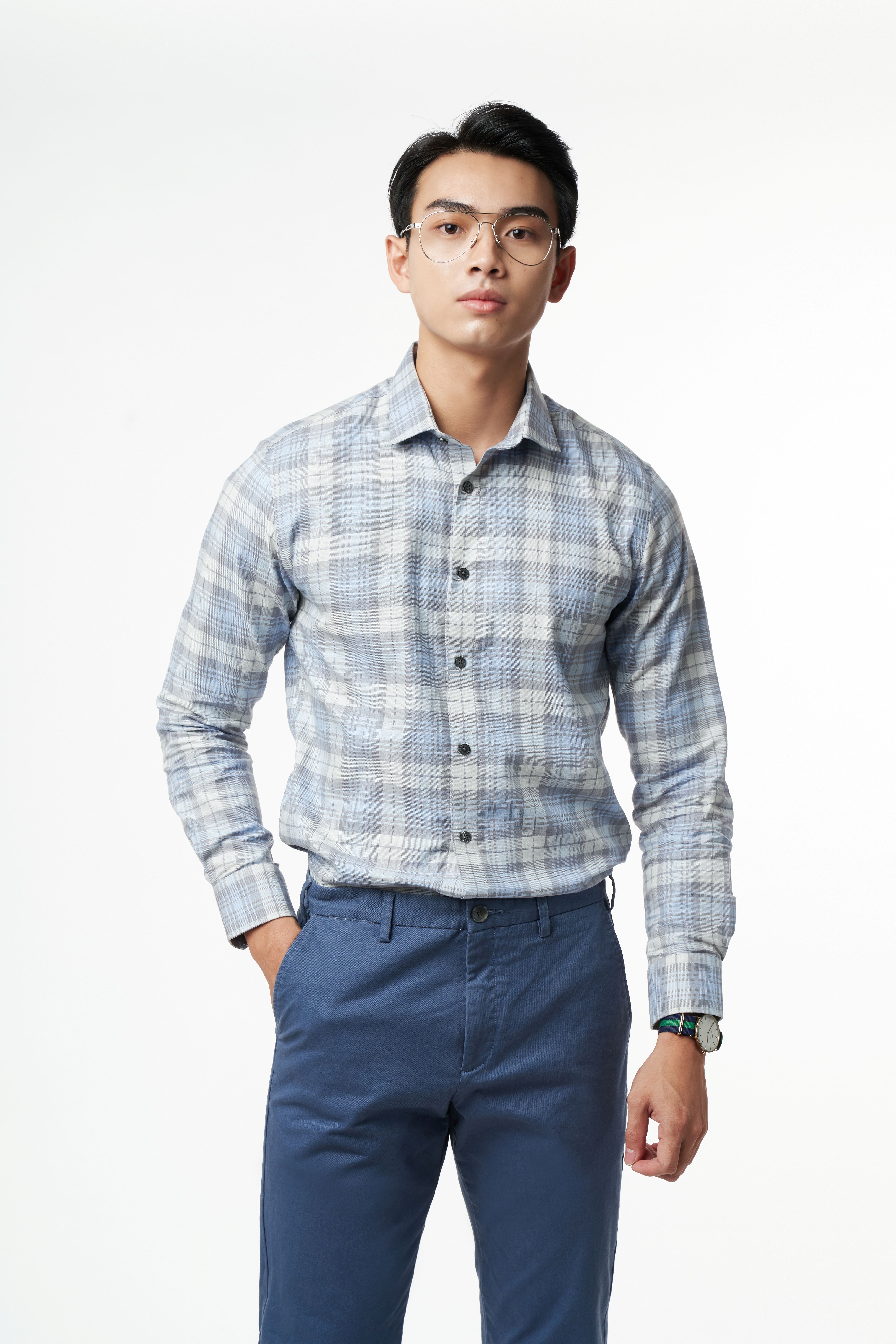 Áo Sơ Mi Caro Melange Nam Cotton Chống Nhăn Tự Nhiên Ninomaxx N&amp;M 2110033 - M