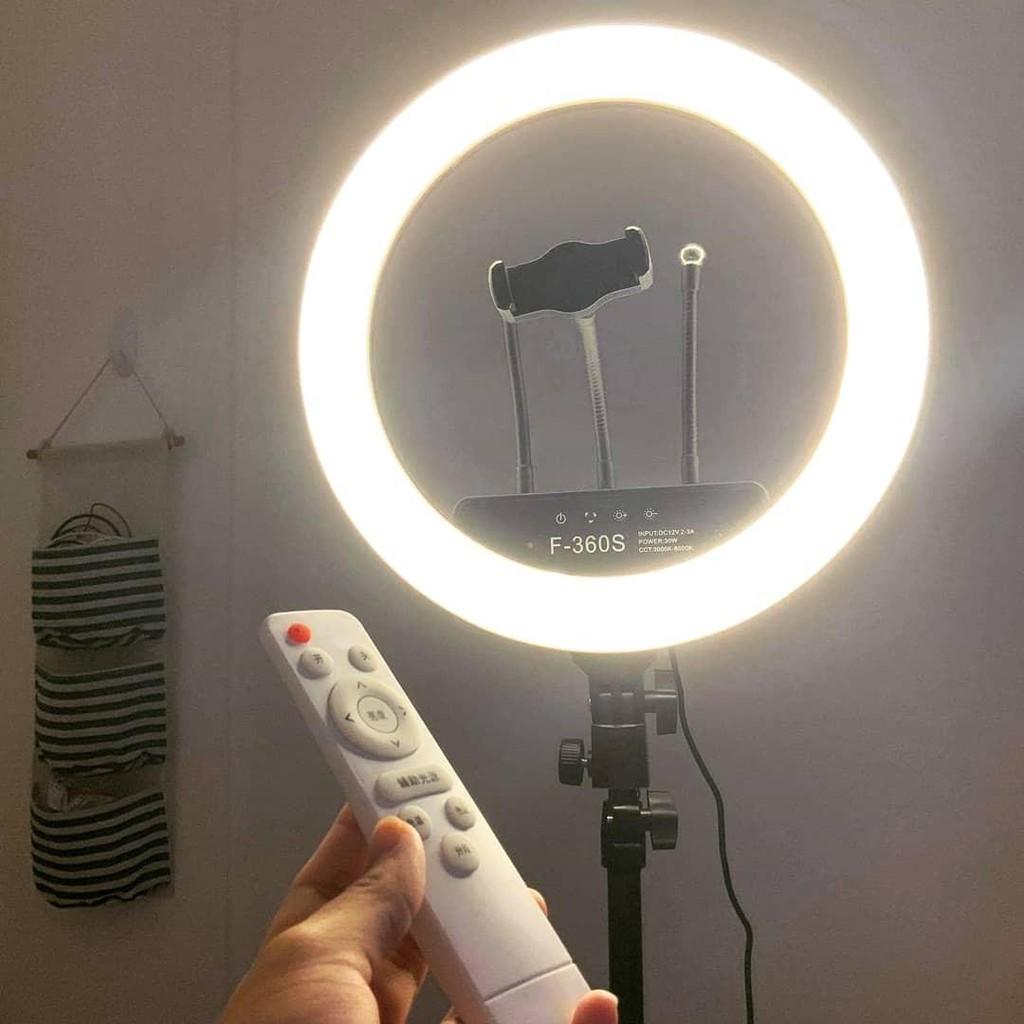 Đèn Live 36CM 3 kẹp KT full bộ kèm chân đèn livestream nhiều máy make up spa trang điểm