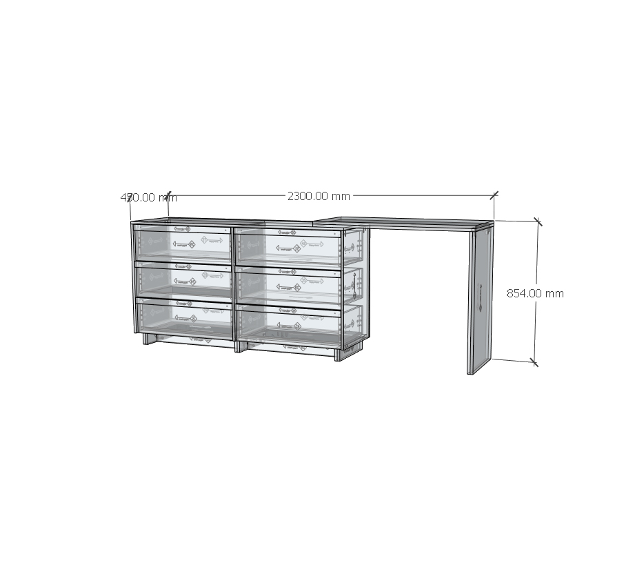 HAPPY FURNITURE , Tủ lưu trữ 6 ngăn kéo kết hợp bàn - VENNI , BAN_114 , 230cm x 45cm x 85cm DxRxC