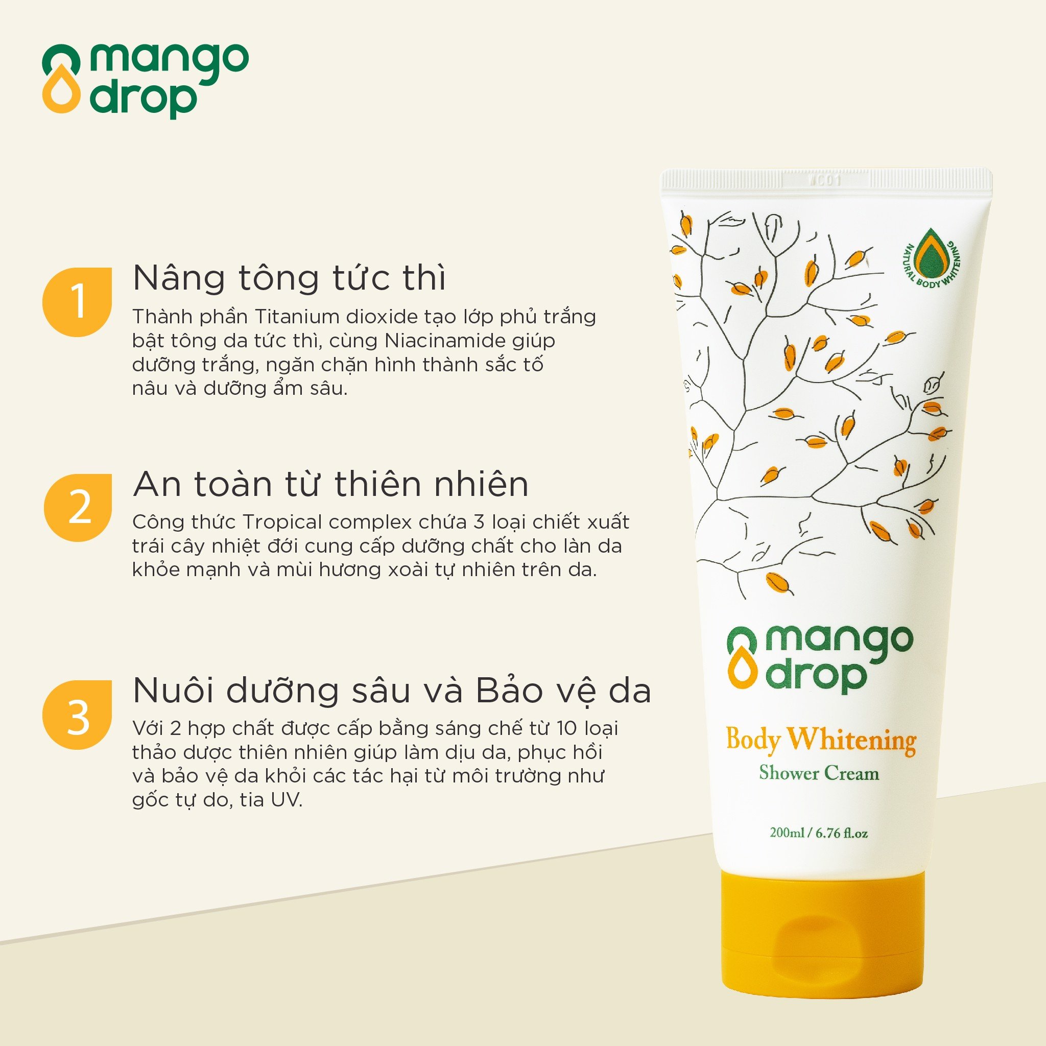 Kem tắm dưỡng trắng cơ thể Mango Drop Body Whitening Shower Cream 200ml