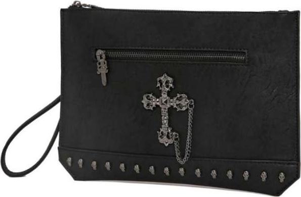 Personalized Rivet Crucifix Clutch Bag PU Leather - Black