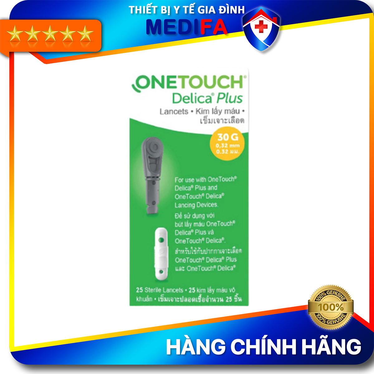 Hộp 25 Kim Lấy Máu OneTouch Delica Plus Dùng Cho Bút Thử Đường Huyết Máy OneTouch Ultra Plus Flex & Select Plus