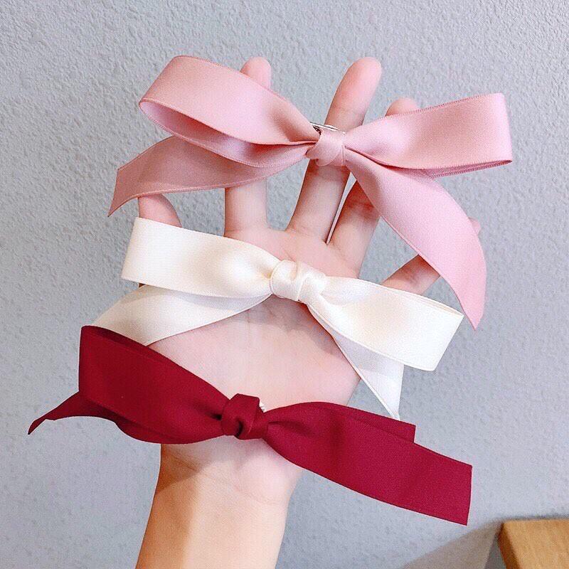 Cặp tóc nơ nhỏ dài vải satin Hàn Quốc xinh xắn dễ thương tiểu thư - Phụ kiện tóc, dây cột tóc