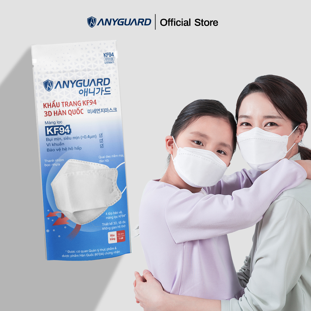 ComBo 10 Chiếc Khẩu Trang KF94 - Form 3D Cao Cấp Chống Bụi Siêu Mịn 0.4um Anyguard Chính Hãng - 4 Lớp Bảo Vệ Tối Ưu Dành Cho Người Lớn - ISO 9001:2015, ISO 13485:2016, QCVN 01:2017/BTC