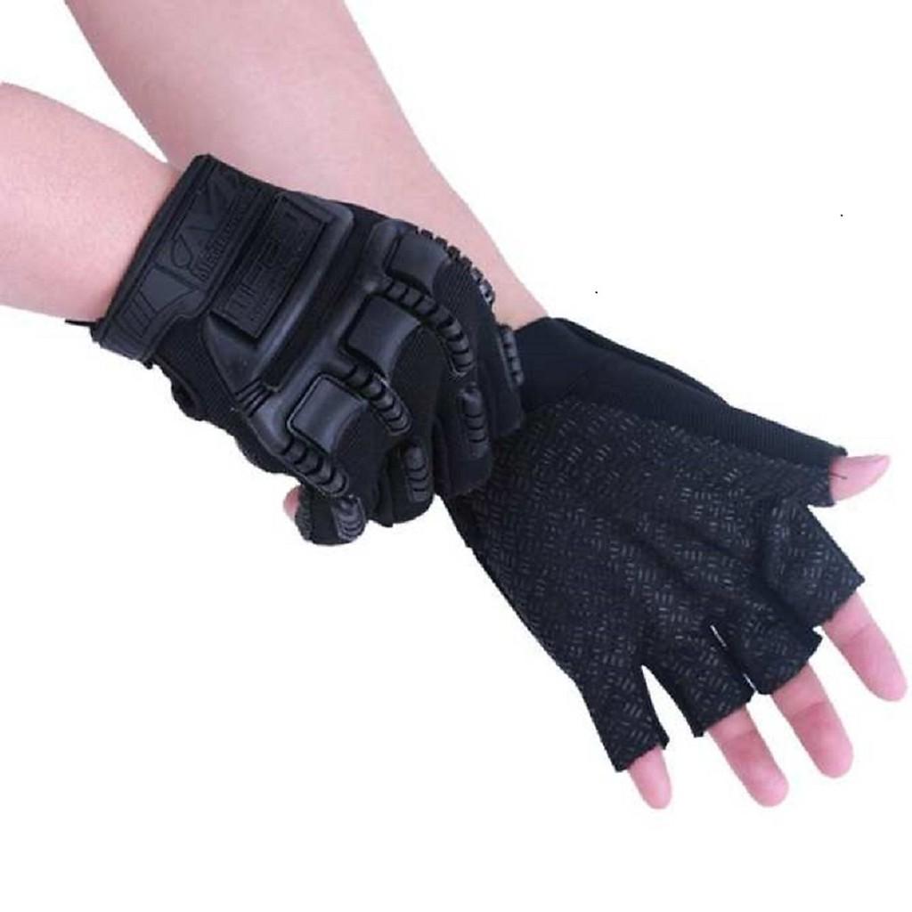 Găng tay xe máy cụt ngón - Đen