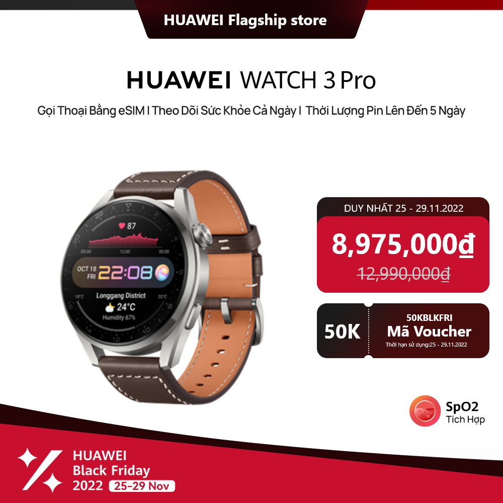 Đồng Hồ Thông Minh HUAWEI WATCH 3 Pro | Gọi Thoại Bằng eSIM | Theo Dõi Sức Khỏe Cả Ngày | Thời Lượng Pin Lên Đến 5 Ngày | Hàng Chính Hãng