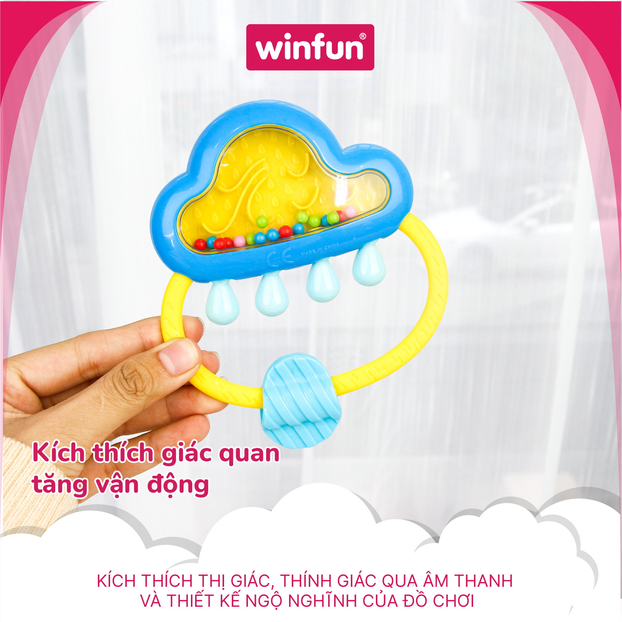 Set 3 đồ chơi xúc xắc cầm tay, gặm nướu chủ đề cầu vồng và mưa Winfun 3030-NL