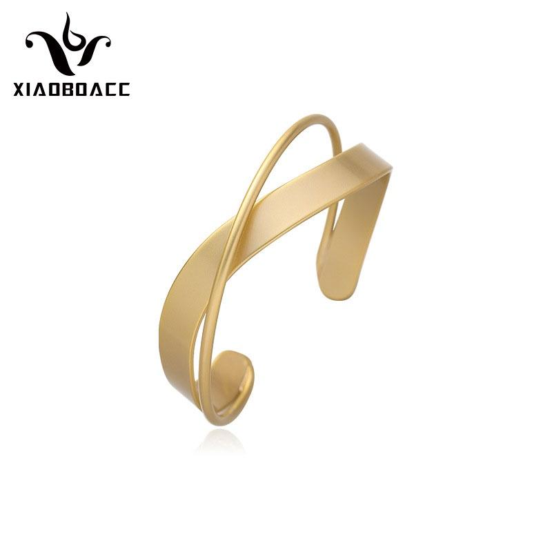 XiaoboACC 18K Gold Plated INS Metal Cross Double Layer Open Bracelet