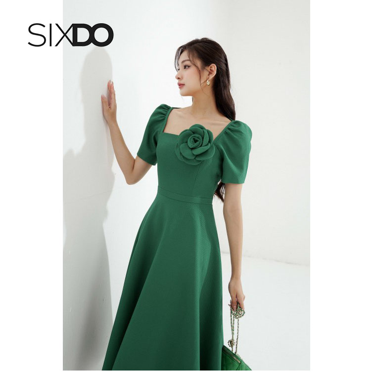 Đầm xòe midi tay bồng thời trang SIXDO