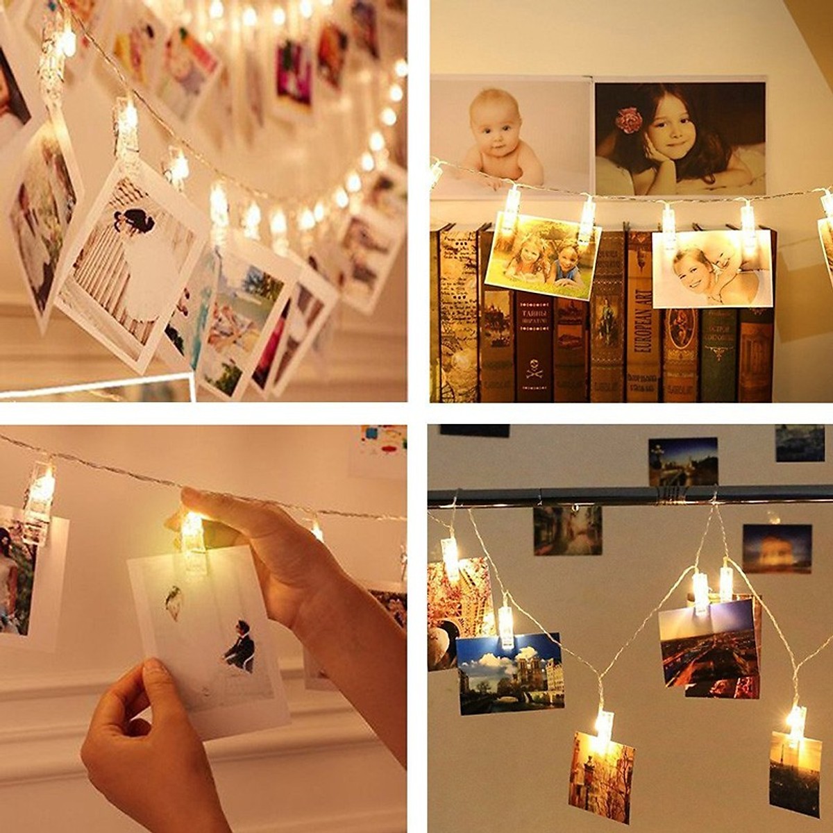 Bộ dây 20 kẹp ảnh, kẹp hình có đèn led trang trí nhà cửa