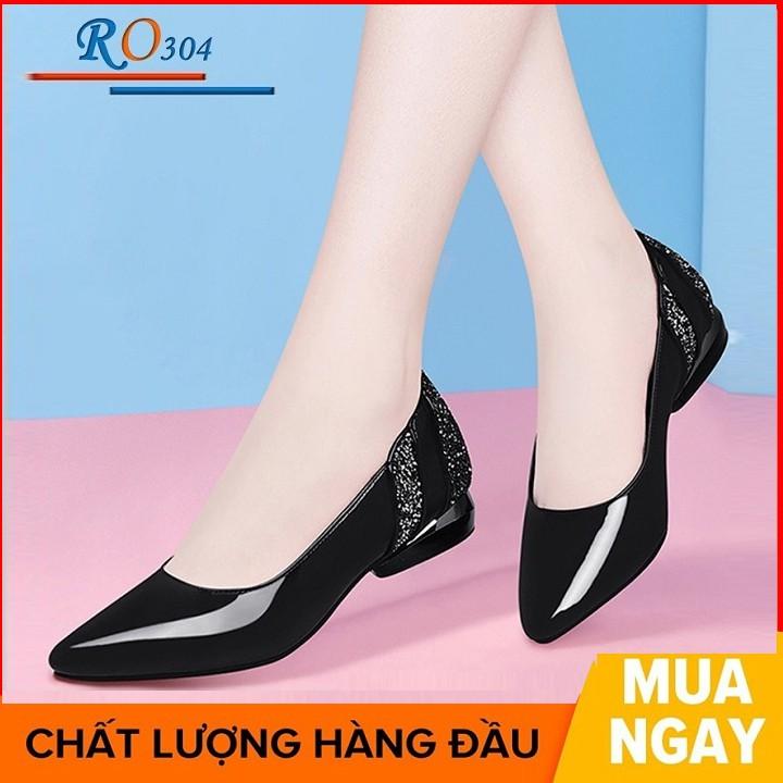 Giày búp bê nữ cao gót 2 phân hai màu đen đỏ hàng hiệu rosata ro304