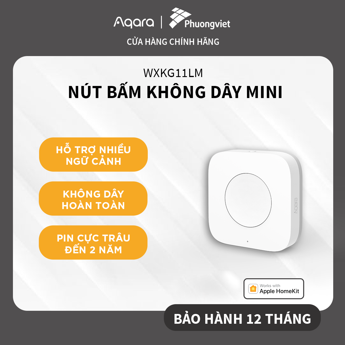 Nút bấm điều khiển từ xa không dây thông minh Aqara Wireless Mini Switch WXKG11LM - Tương thích Home Kit, cần Hub