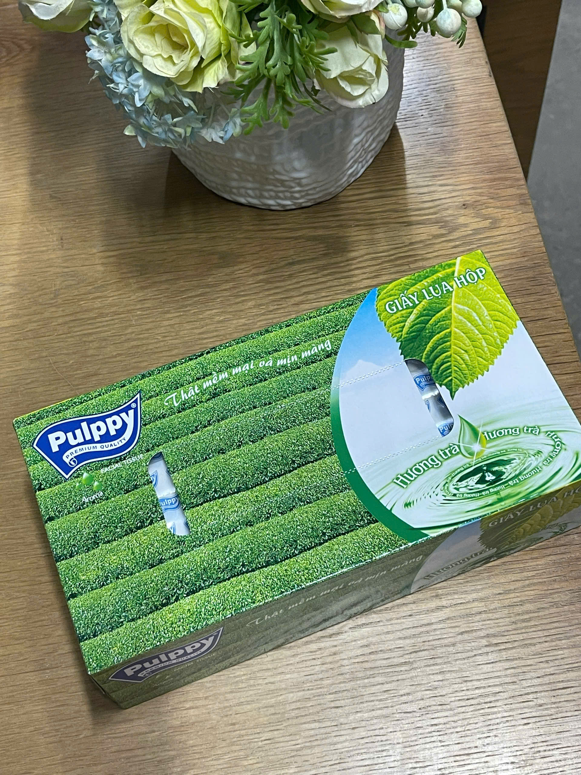 Giấy Lụa Hộp Pulppy Hương Trà Khăn Giấy Rút 100 Tờ 2 Lớp