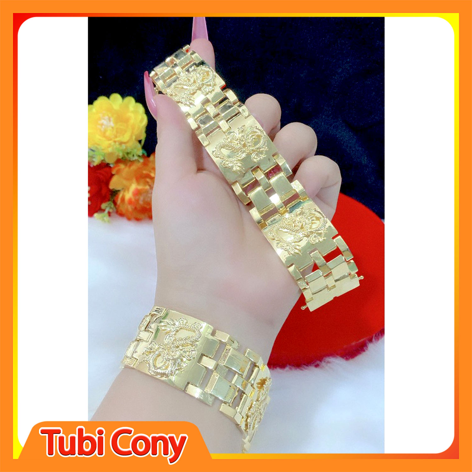 Lắc tay nam chạm rồng mạ vàng 18k Rồng Đứng