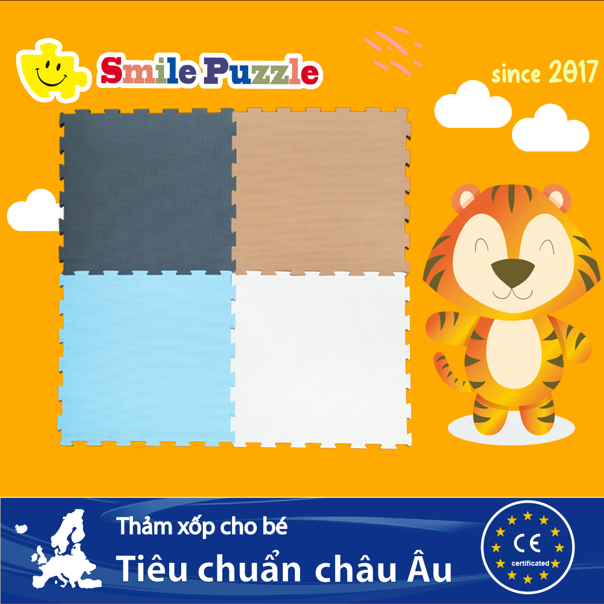 Thảm xốp lót sàn cho bé - đơn màu pastel KHÔNG MÙI Smile Puzzle