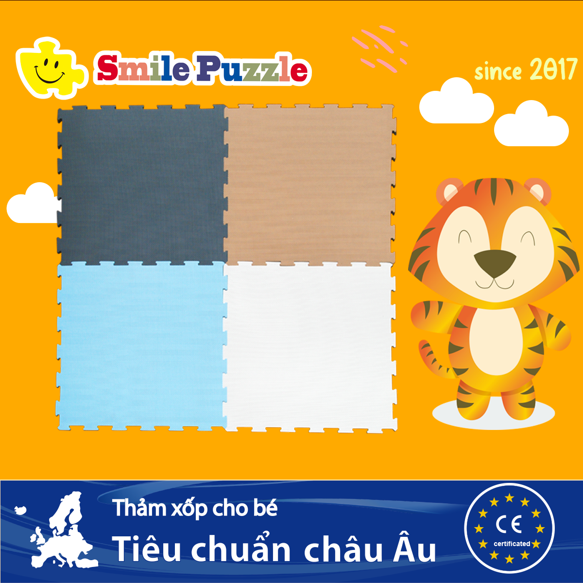 Thảm xốp lót sàn cho bé - đơn màu pastel (4 miếng, 60x60x1.2cm, 1,44 m2 ) KHÔNG MÙI Smile Puzzle