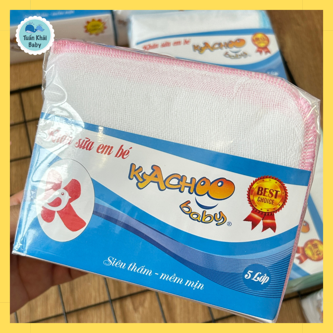 1 Túi 10 cái Khăn sữa sơ sinh 5 Lớp Sợi Mềm Kachoo Baby - kích thước khăn 26x31cm