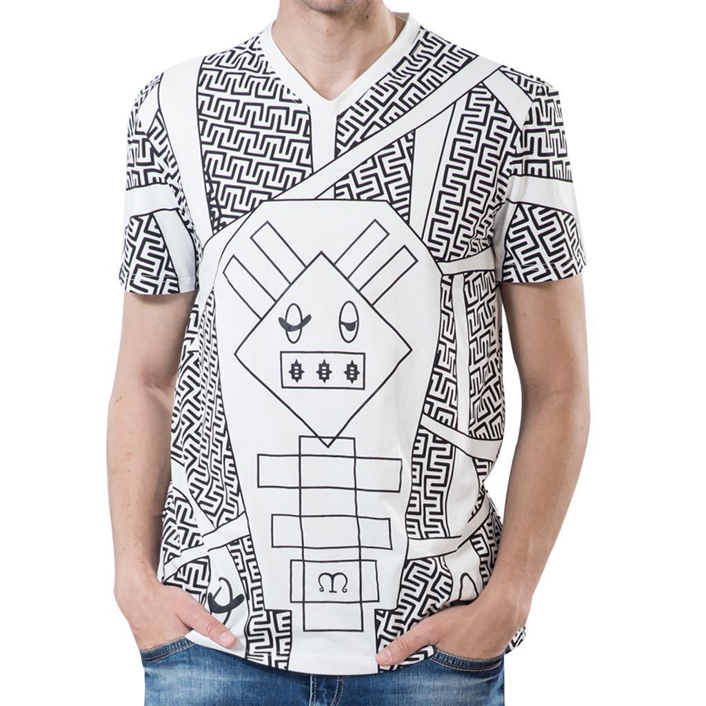 Men's Casual Geometric Animal Graphic T-shirt V Neck Short Sleeves Cotton Tee Tops