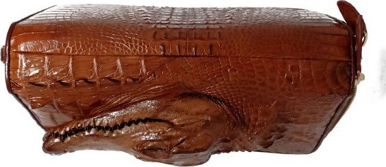 Hình ảnh Ví nữ da cá sấu Huy Hoàng nhiều ngăn đầu cá sấu màu nâu đỏ HT3728