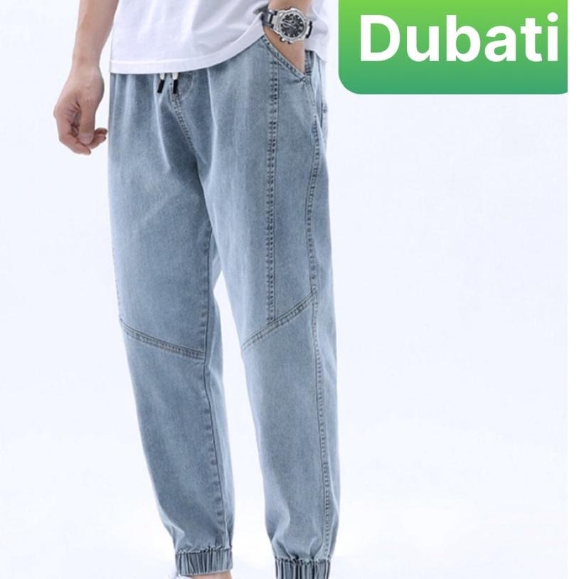 QUẦN BAGGY JEAN NAM LƯNG THUN DÁNG SUÔNG ỐNG TÚM, QUẦN JEAN NAM UNISEX- DB 57- DUBATI FASHION